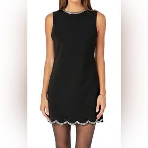 Tuckernuck English Factory Scallop Hotfix Mini Dress in Black Size S